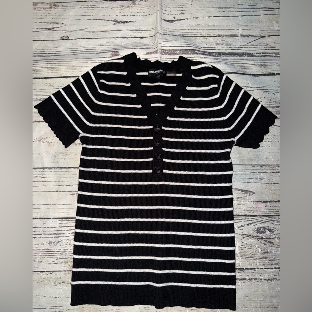 Karl Lagerfeld Monochrome Striped Knit Top